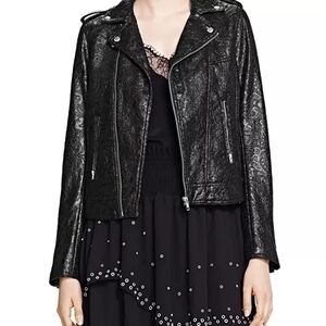 The Kooples‎ Waxed Lace Black Moto Jacket size S